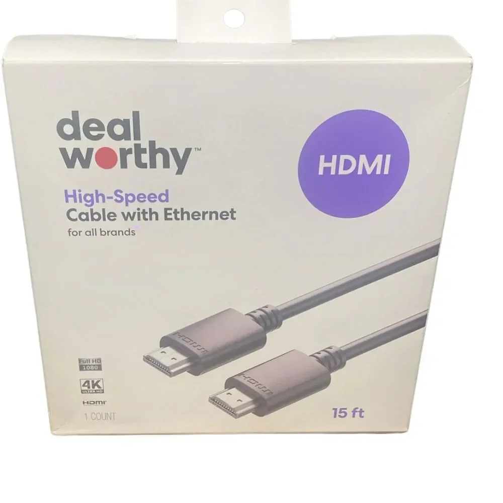 dealworthy 15ft HDMI High Speed Cable with Ethernet - 4K Ultra HD, 1080p Full HD